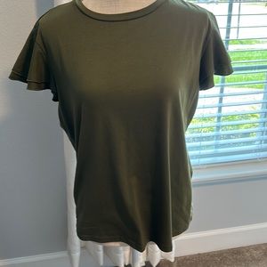 Army, green, cotton woman, ruffle sleeve T-shirt